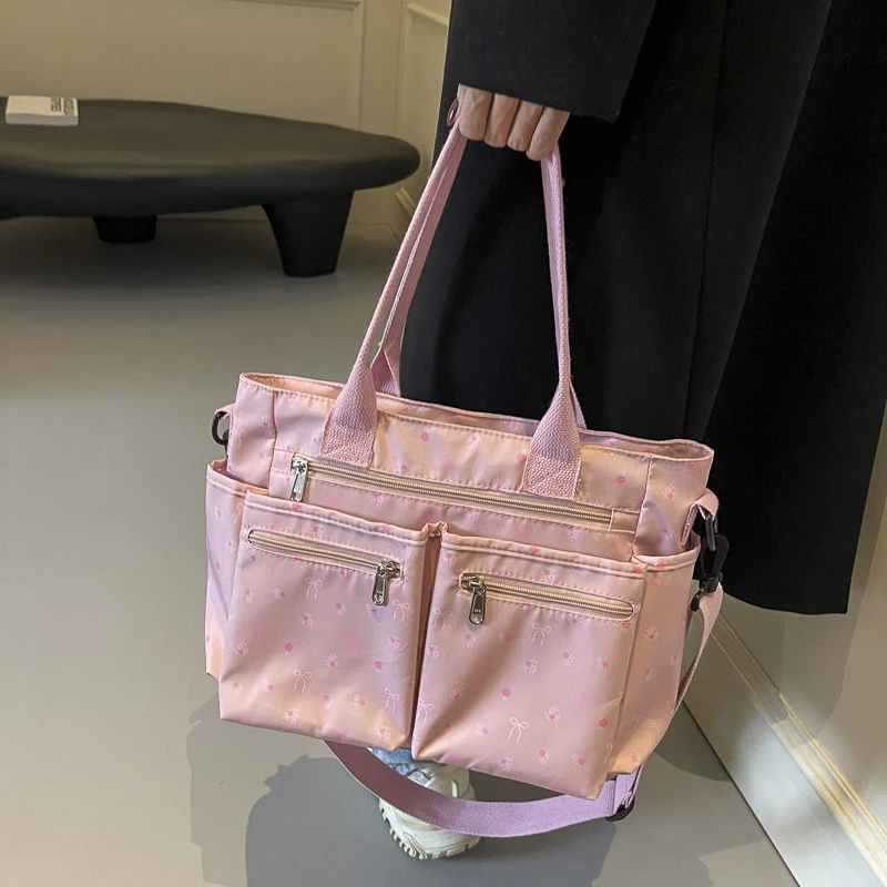 المرأة مترهل حقيبة يد حزام قابل للتعديل اليومية التنقل حقيبة متعددة جيوب حقيبة كتف الموضة التطريز الحب حقيبة العمل