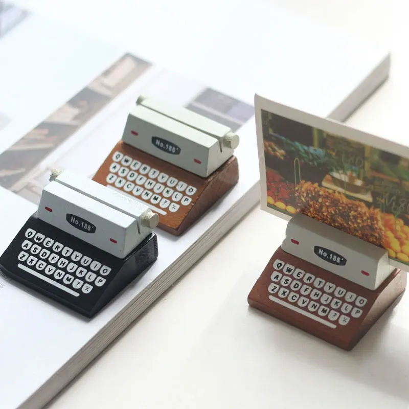 1Pc Creative Mini Wooden Typewriter Card Holder, Office Desk Decoration Photo Clip, Room Decoration, Home Decoration, Desktop Decoration