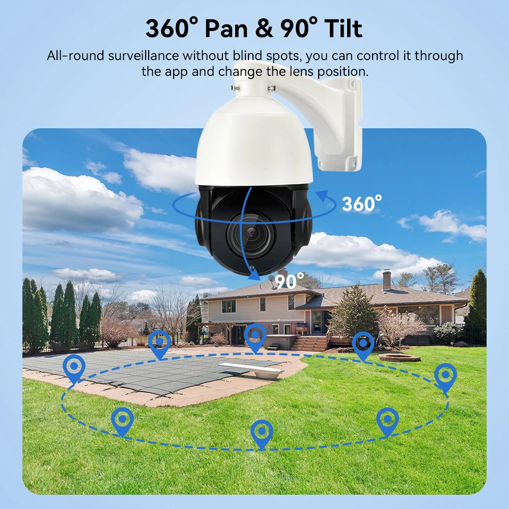 4K 8MP POE Camera 30xZoom PTZ IP Camera AI Human Detection Max 100m IR Nightvision Supports SD Card Slot Security Surveillance