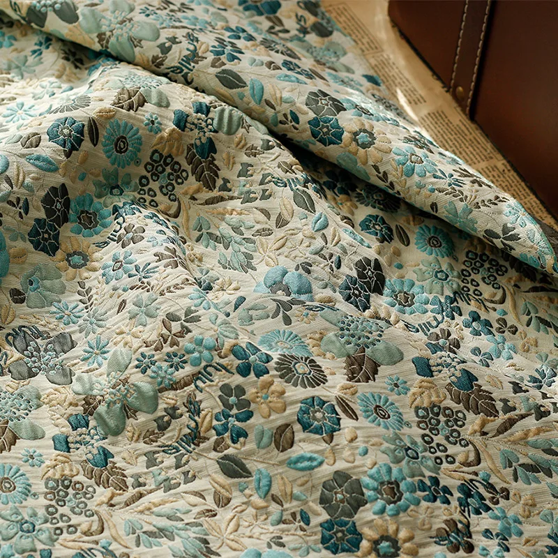 Garden Style Small Flower Yarn Dyed Embossed Jacquard Fabric Women\'s Luggage Dress Making Fabrics 50cmx150cm