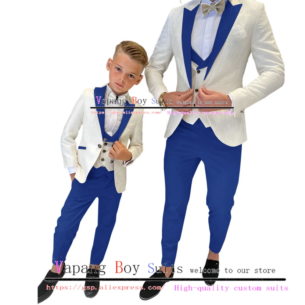 Boys Suit Jacket Pants Vest Bow Tie Set of 4 Tuxedo for Wedding Kids Ivory Floral Blazer Set 2-16 Years Clothes