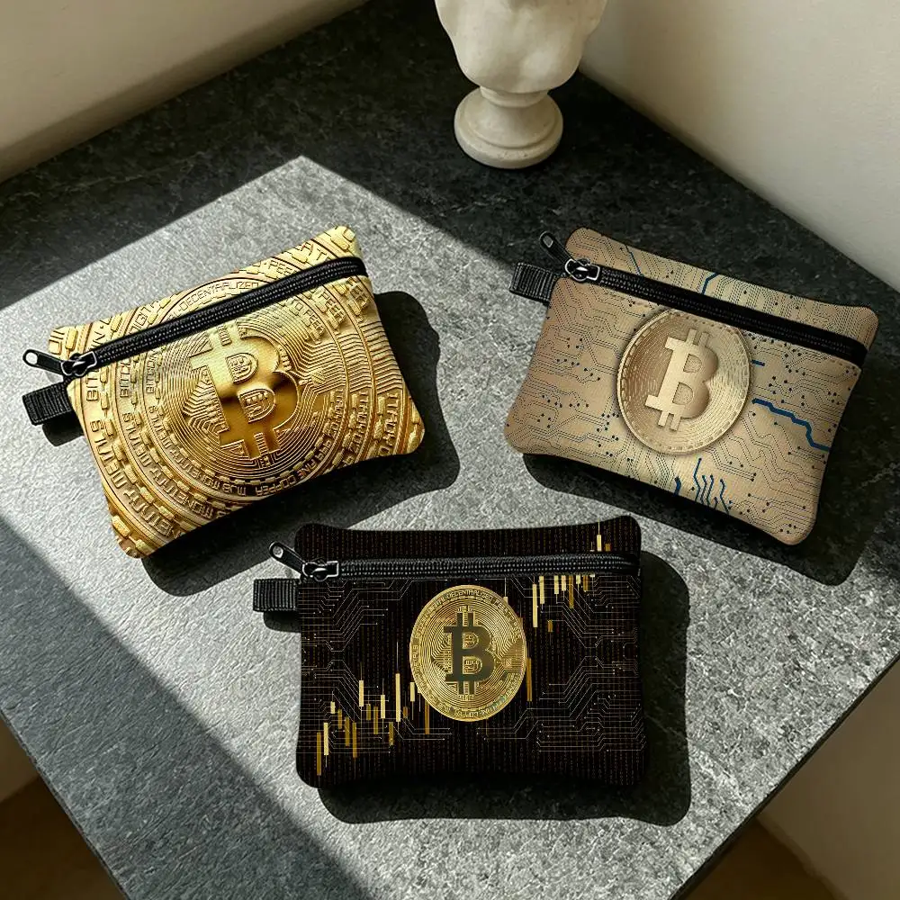 Bitcoin Dollar Money Mini Oxford Cloth Coin Purse With Carabiner Hook Zipper Key Card Earphone Storage Wallet