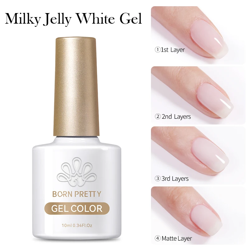 BORN PRETTY 10ml Milky White Jelly Color Gel Nail Polish Soak Off UV LED Gel Varnish Full Coverage Nail Manicure Constructor Gel