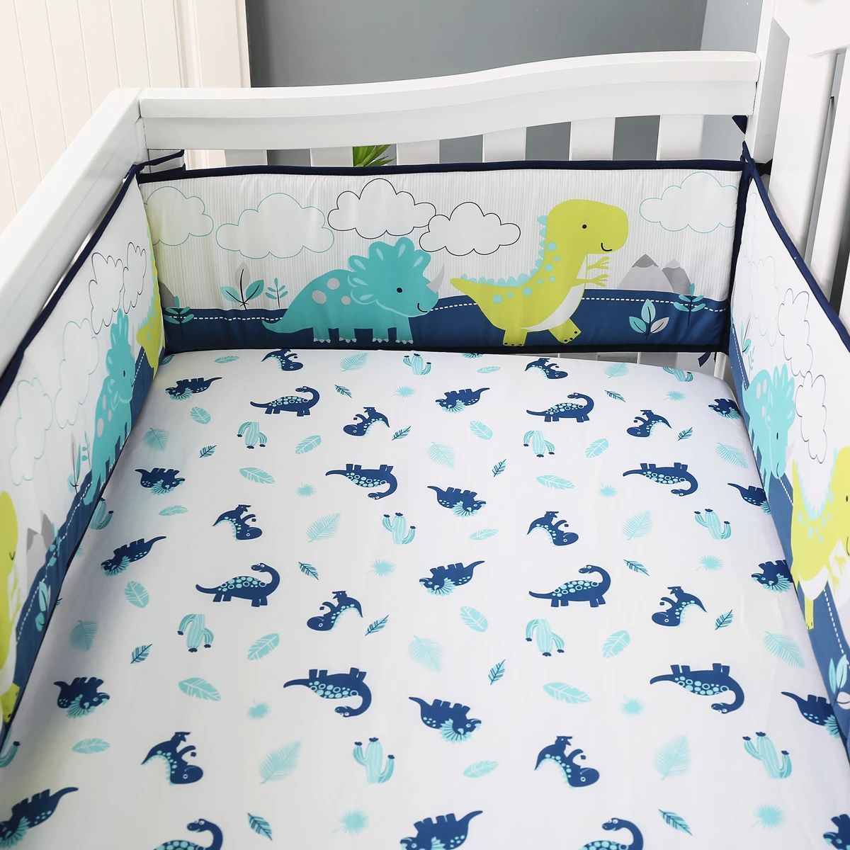 4Piece Baby Bumper Crib Cot Protector Infant Baby Bed Thicken Bumpers Zipper Design 130*70cm images - 6