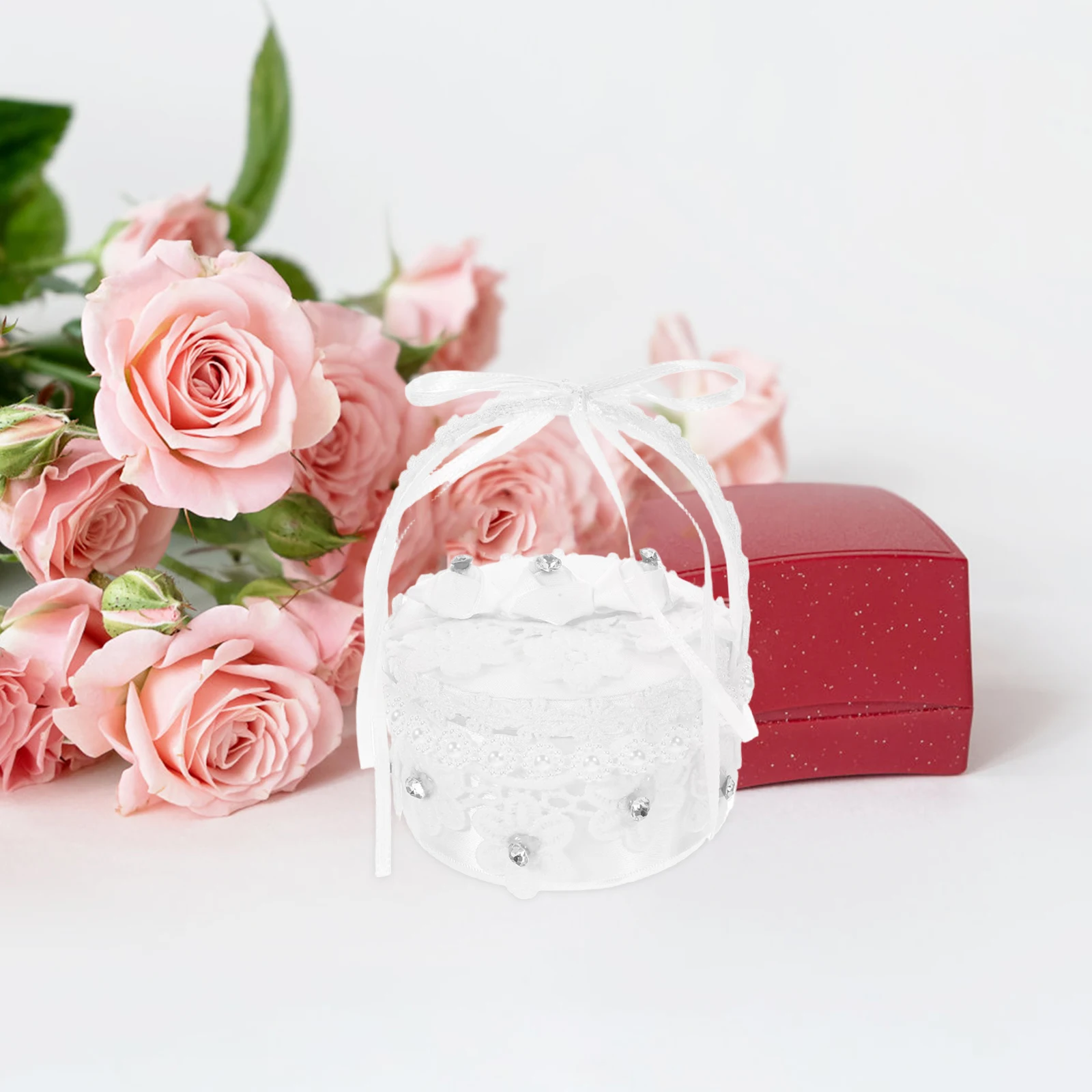 

Wedding Ring Box Small Trinket Case Vintage Jewelry Holder Romantic Rings Storage White Bride Accessories for