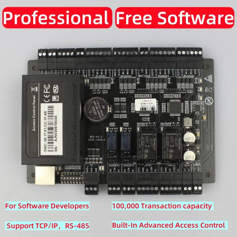 ZK C3-200 IP Access Control Panel, 2-Door Two-Way Control TCP/IP RS485 Linux Security System for Office Hotel Factory 30000 User