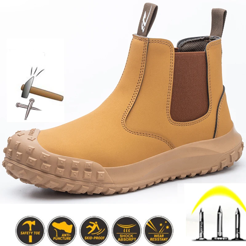 Waterproof Safety Work Shoes For Men Chelsea Steel Head Leather Boots Male Footwear Indestructible Construction Security Boots