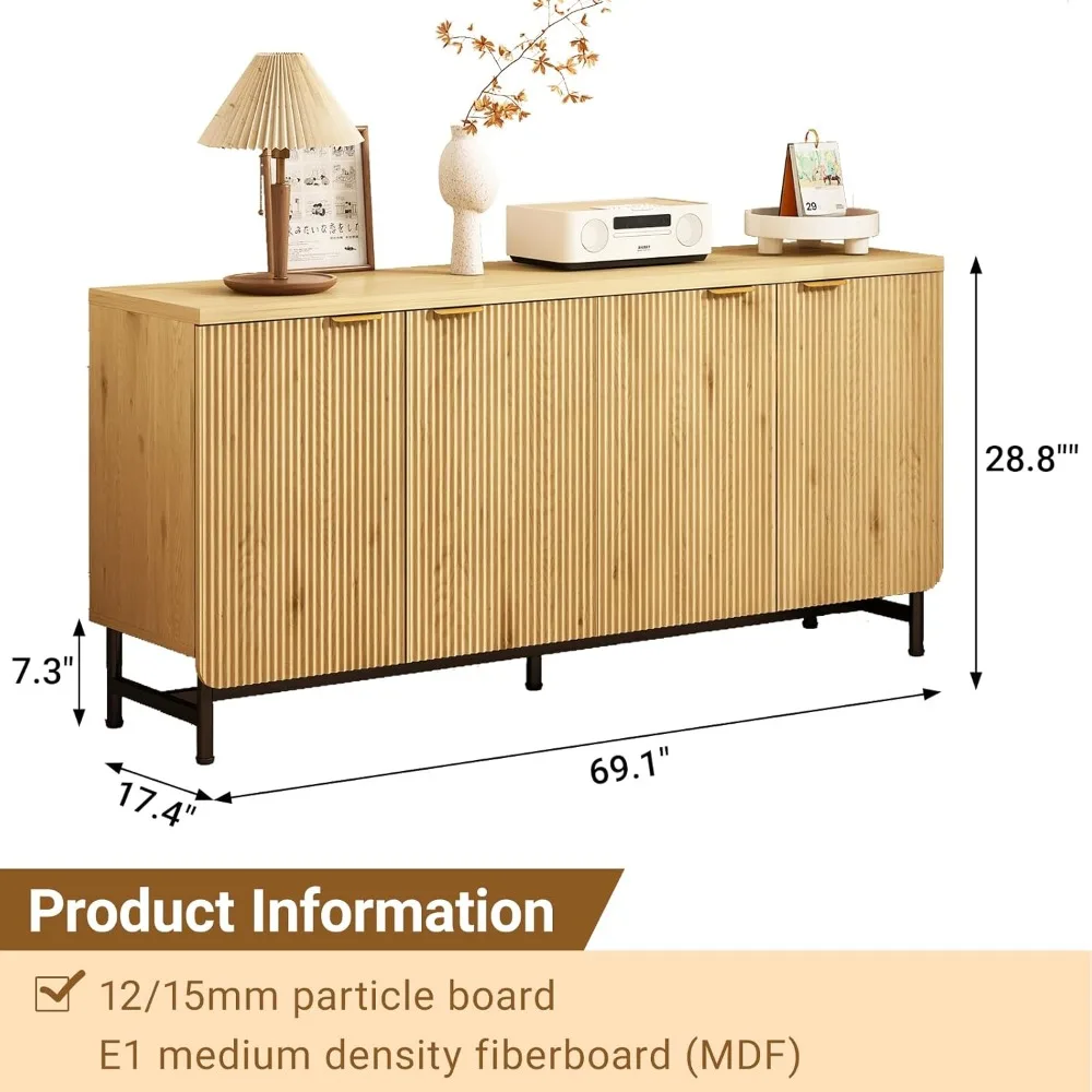 زينة تخزين كبيرة مع 4 أبواب وأرفف مشقوقة، مناسبة للاستخدام كحامل تلفزيون خشبي #2