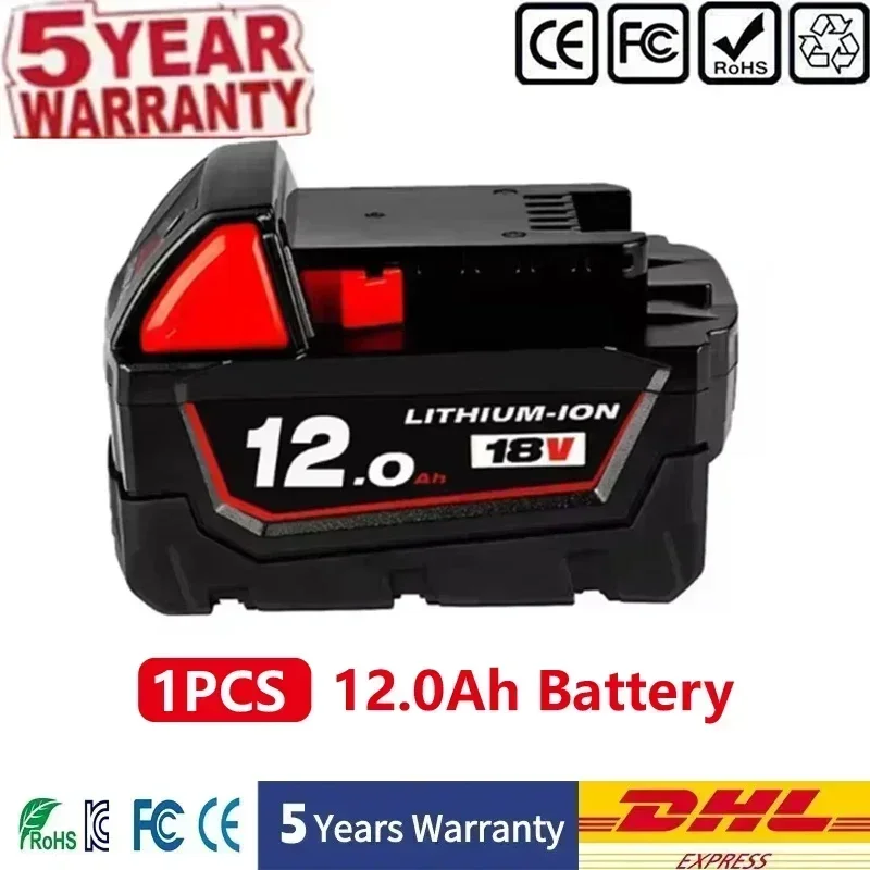 Voor Milwaukee M18 accu voor elektrische gereedschappen, oplader, BR, XC, 18V, 12000mAh M18B5, 48-11-1860, ingebouwde 18650 accu