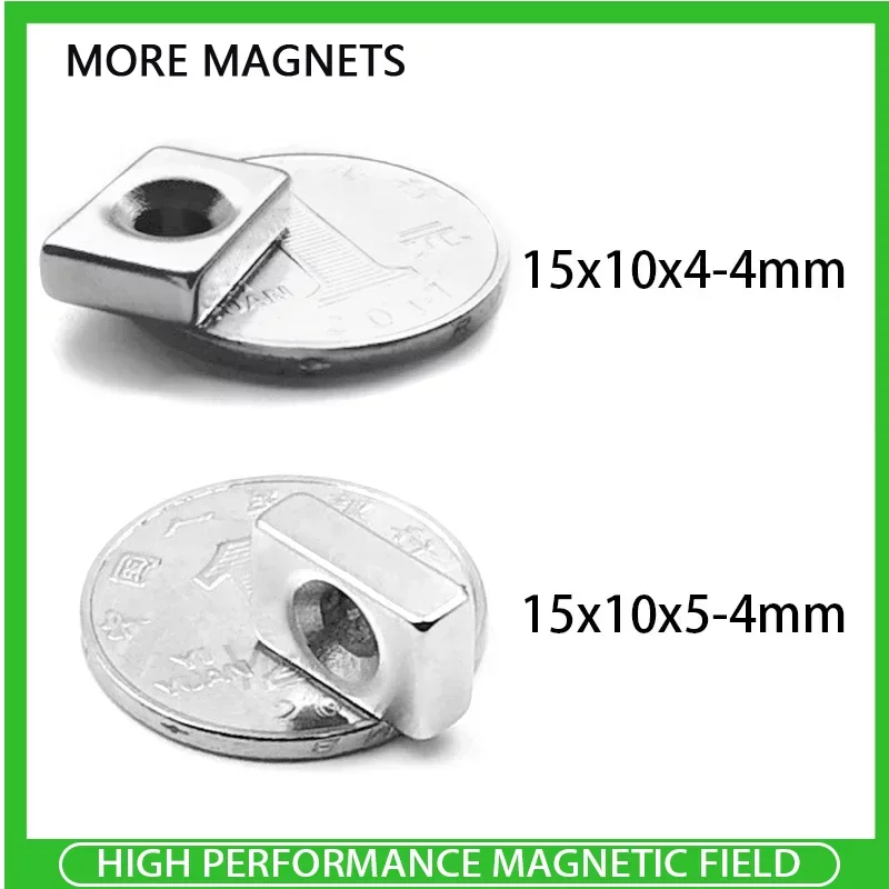 5/10/20/50PCS 15x10x4-4 15x10x5-4mm Block Super Strong Neodymium Magnet with Hole Powerful N35 Fishing Magnet Magnetic Sheet