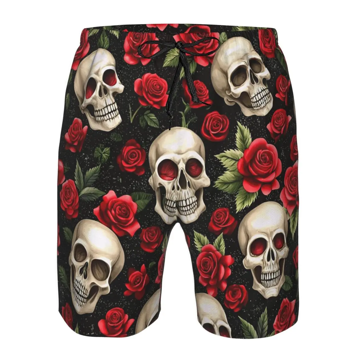 Rose Skull Gothic Style Pattern Trunks Beach Board Shorts Casual Quick Dry Swim Summer Men Pants