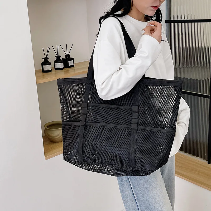 Foldable Lightweight Beach Bags Large Capacity Grocery Produce Tote Bag Beach Shoulder Bag Women's Casual Shopping Bags image 2