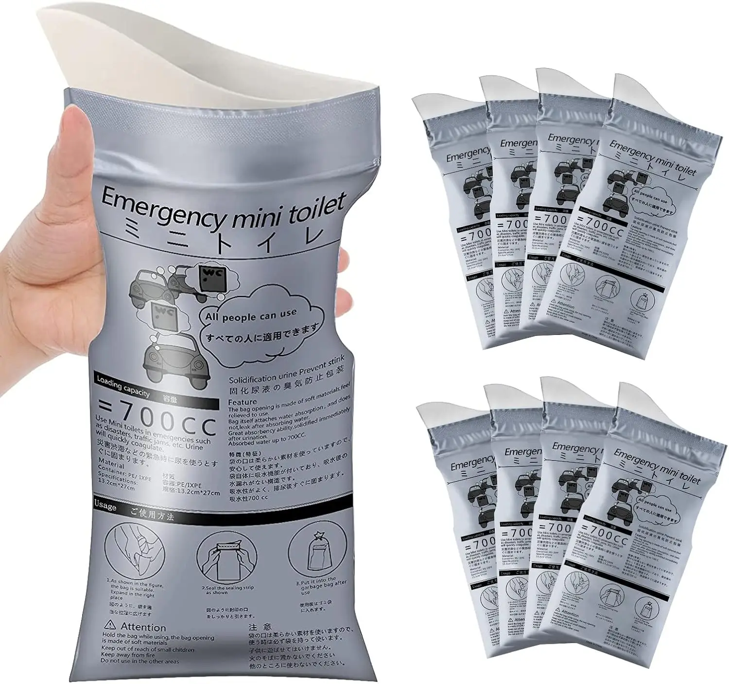 4PCS Car Emergency Urinate Bags 700ml Easy Take Piss Bags Travel Mini Mobile Toilet for Baby Women Men Vomit Bag