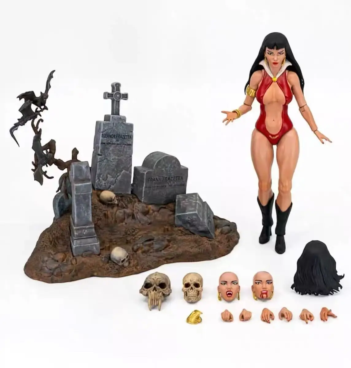 In Stock Frazetta Girls Studio Vampire Queen Vampirella 16cm Skull Head Sculpt Replaceable Face Hair 1/12 Action Figure Model