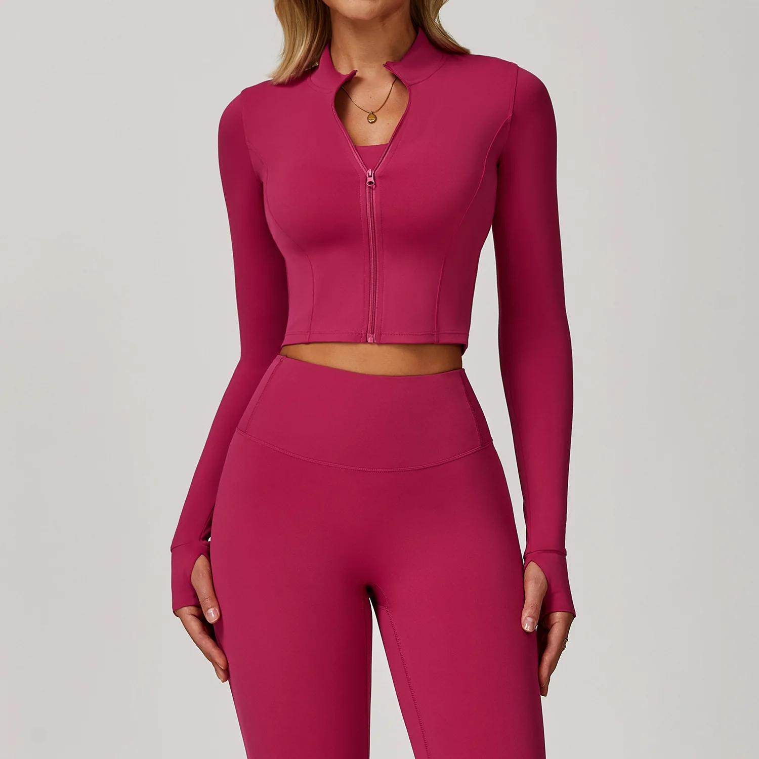 Sports Jacket Women's Zipper Long-Sleeved Stand-up Jacket Quick-Drying Training Yoga Clothes Summer Breathable Top Gym Fitness