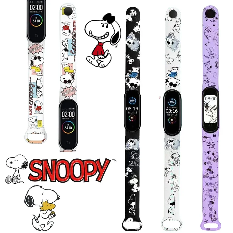 Cartoon Snoopy Watch Strap for XiaoMi Band 3 4 5 6 7 8 Anime Replaceable Wristband Slilicone Smartwatch Bracelet Birthday Gift