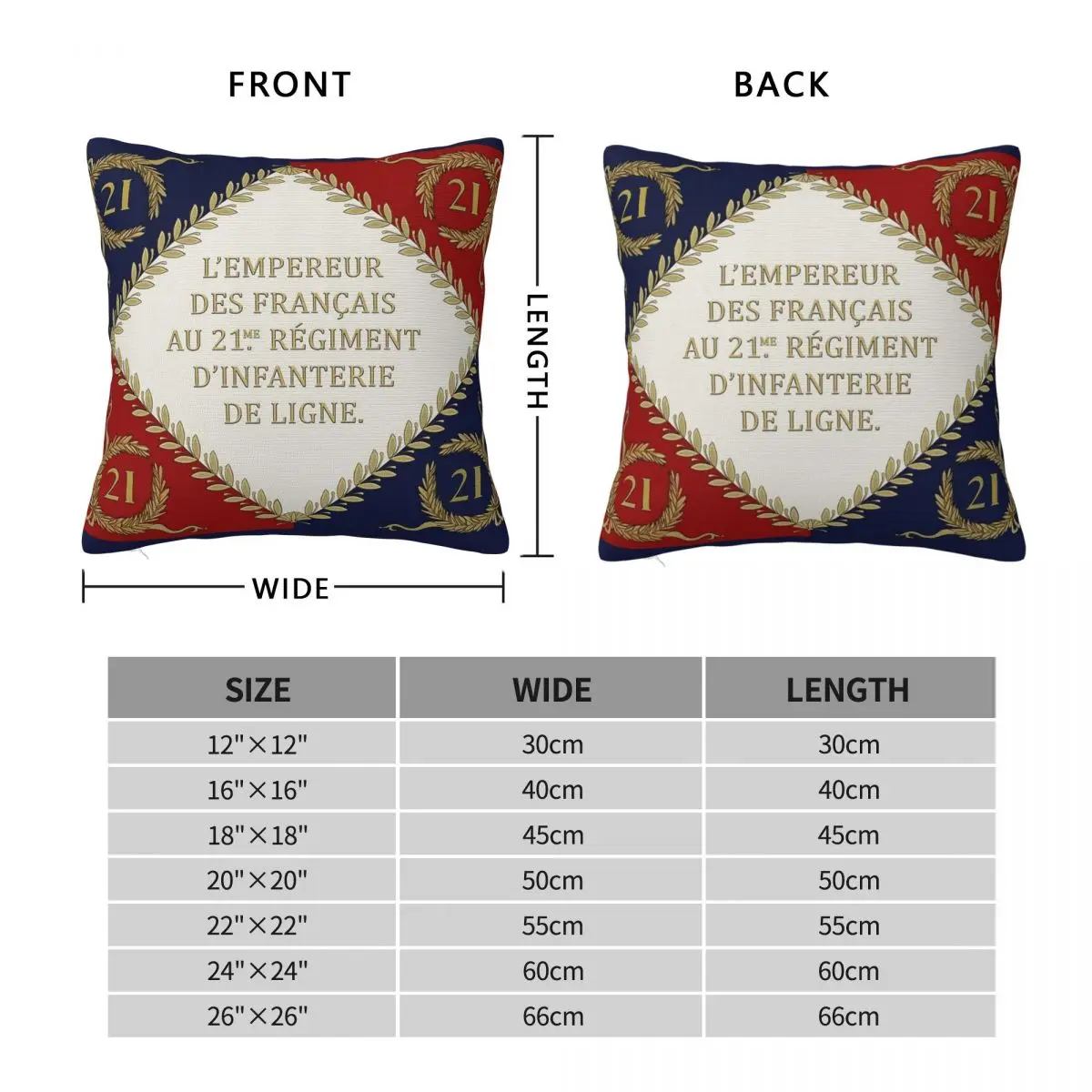 Napoleonic French Regimental Flag Square Pillowcase Polyester Linen Velvet Pattern Zip Decor Room Cushion Case