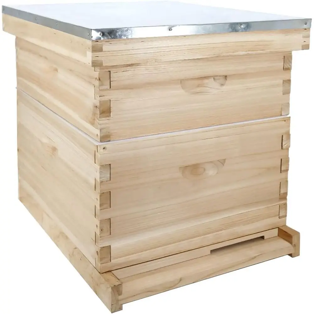 10 Bienenstöcke, Keng Starter-Kit enthält 1 Tiefbox & 1 Mittelbox mit Bienen und Waben, Komplettes Bienenstock-Set oder Imker-Set