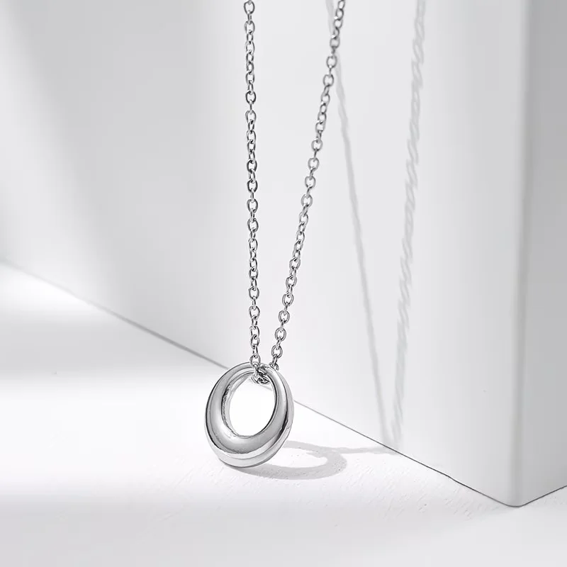 1pc Tiny O Pendant Necklace Minimalist O-ring Versatile Fashionable Chain  Elegant Plain Hoop Pendant Stainless Steel Necklace