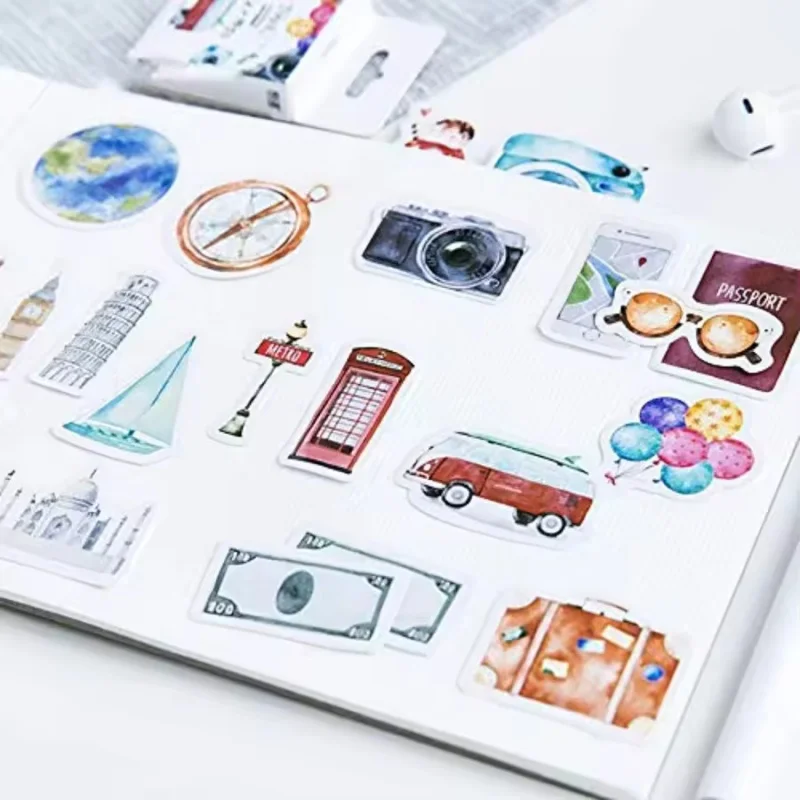 46Pcs Vintage Travel Diary Stickers Scrapbook Photo Album DIY Decoration Stickers Envelope Sealing Decoration Stickers