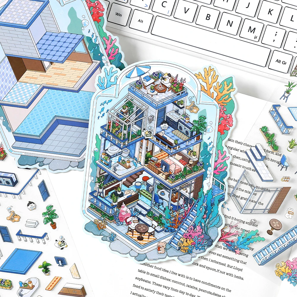 Kawaii  Deep Sea Home  3D DIY Landscape Sticker Pocket Cabin Scene Stacking Pasting Festival Birthday Gift for Kid Child ﻿ ﻿