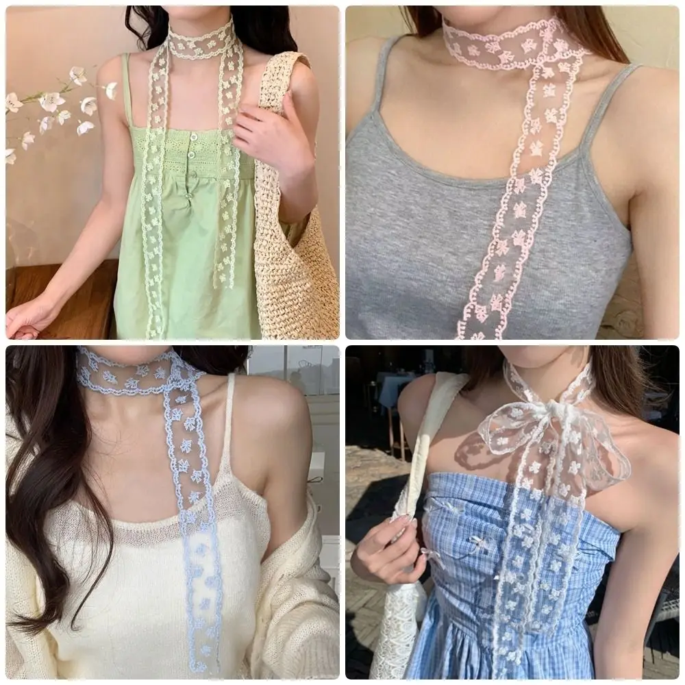 1 pièces Durable Long ruban foulard blanc dentelle cheveux écharpe broderie 160cm nœud papillon bandeau foulard pour les femmes
