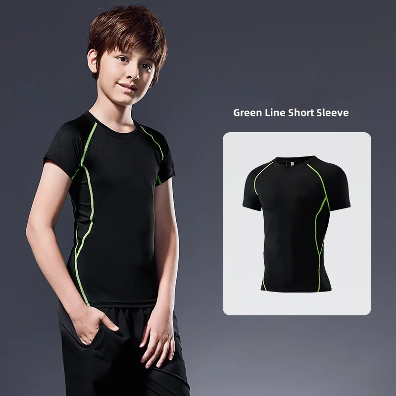 

Fitness Kids Boys Gym Shirt Spring Autumn Summer Short Sleeve Long Sleeve Sports Kids Basketball Running Middle Kids Tights Tops