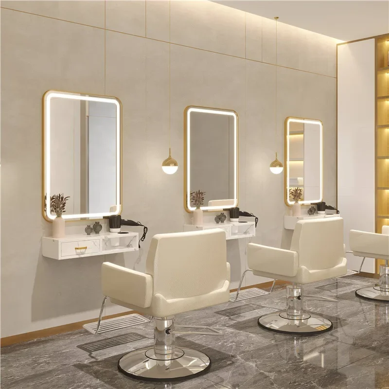 High-end perm, dyeing, hairdressing, hair care store mirror table, special haircut mirror, with light tool cabinet set