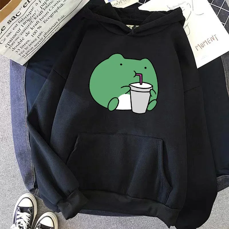 

New Unisex Fashion Homme Fleece Hoodies Cute Frog Printed Long Sleeves 2024 Hoody Tops Casual Sportswears Male Streetwear