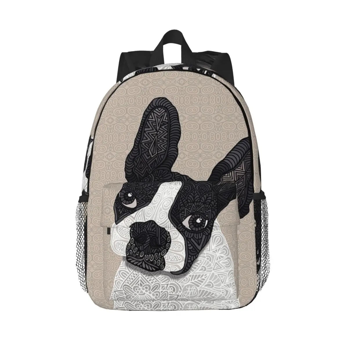 Boston Terrier Face Print Backpack Daypack Large Capacity Boys Girls BookBag Shoulder Bags for Men Women Kids School Bag