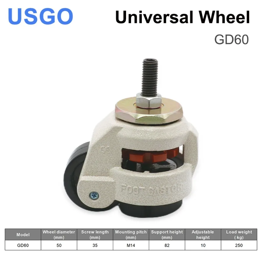 USGO Machines Universal Wheel GD-60S 10mm Adjustable M12 Standard Thread for CO2 Laser Cutting & Engraving Machine