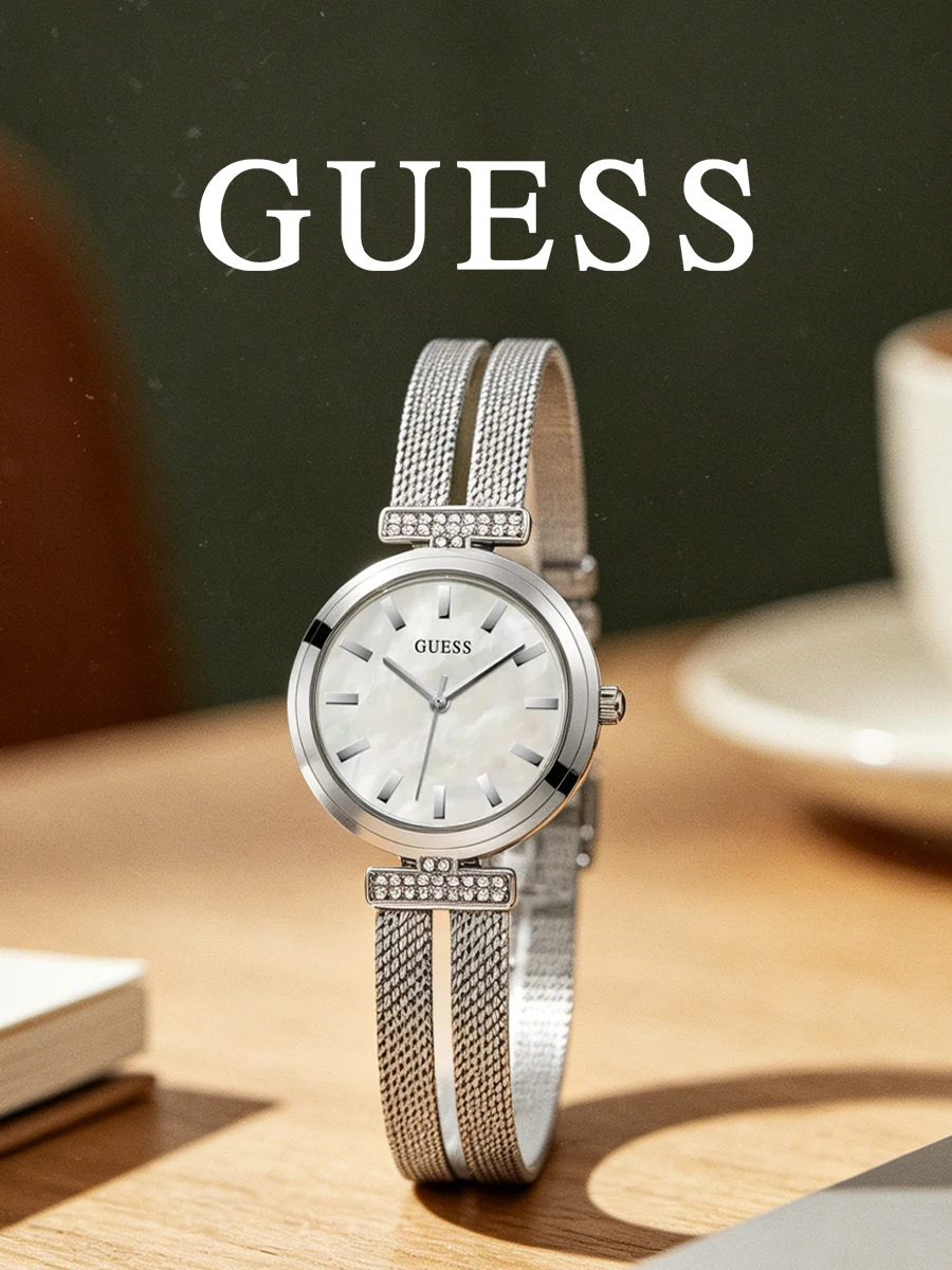 GUESS Bling Crystal Rhinestone Women Quartz Watch Stainless Steel Strap Elegant Ladies Wrist Watch Gift Party Shopping Holiday