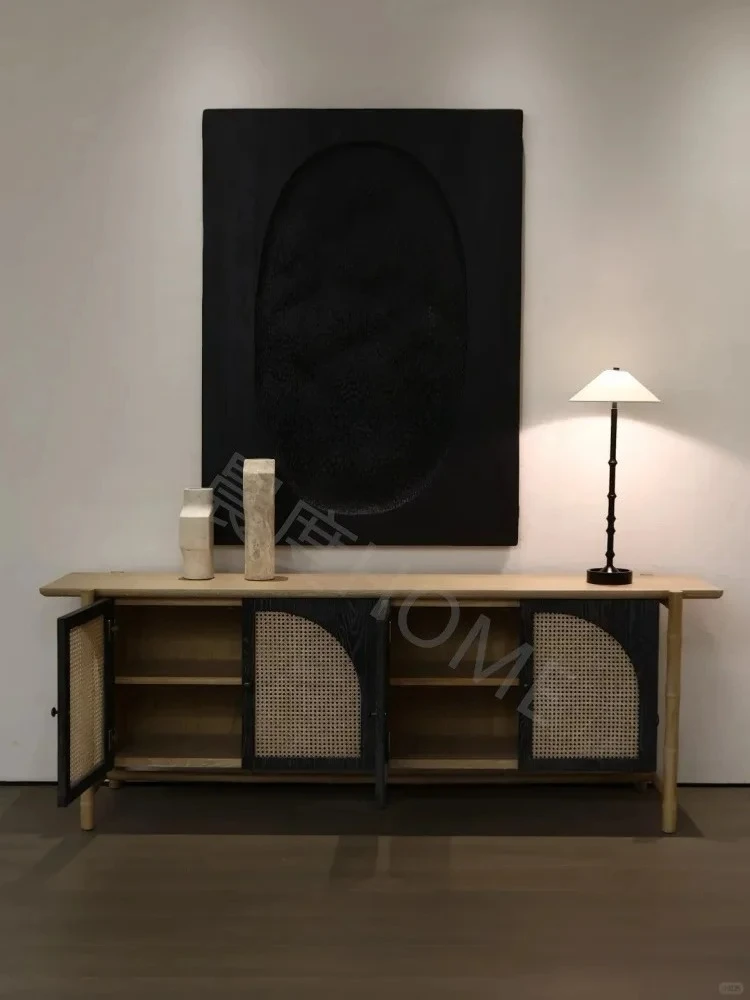 Creative rattan TV cabinet B & B retro entrance cabinet color matching design rattan art dining side cabinet