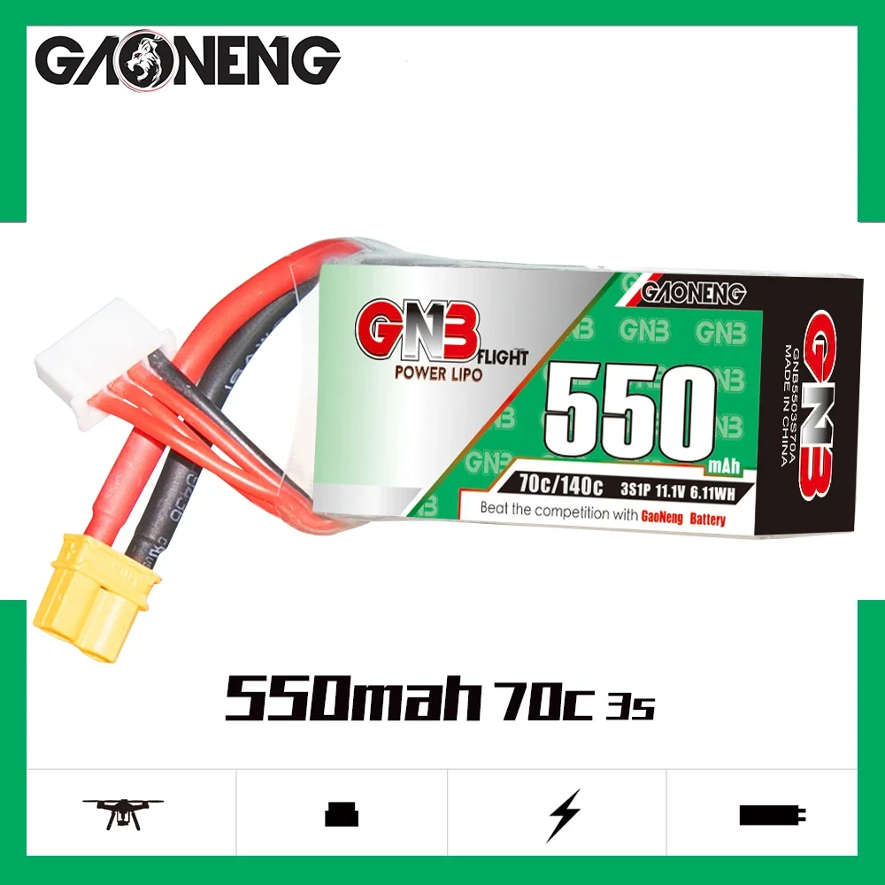 GAONENG GNB 550mAh 3S 70C 140C 11.1V XT30 LiPo Battery Cinelog Cinewhoop RC Toy small heli Airplane Quads