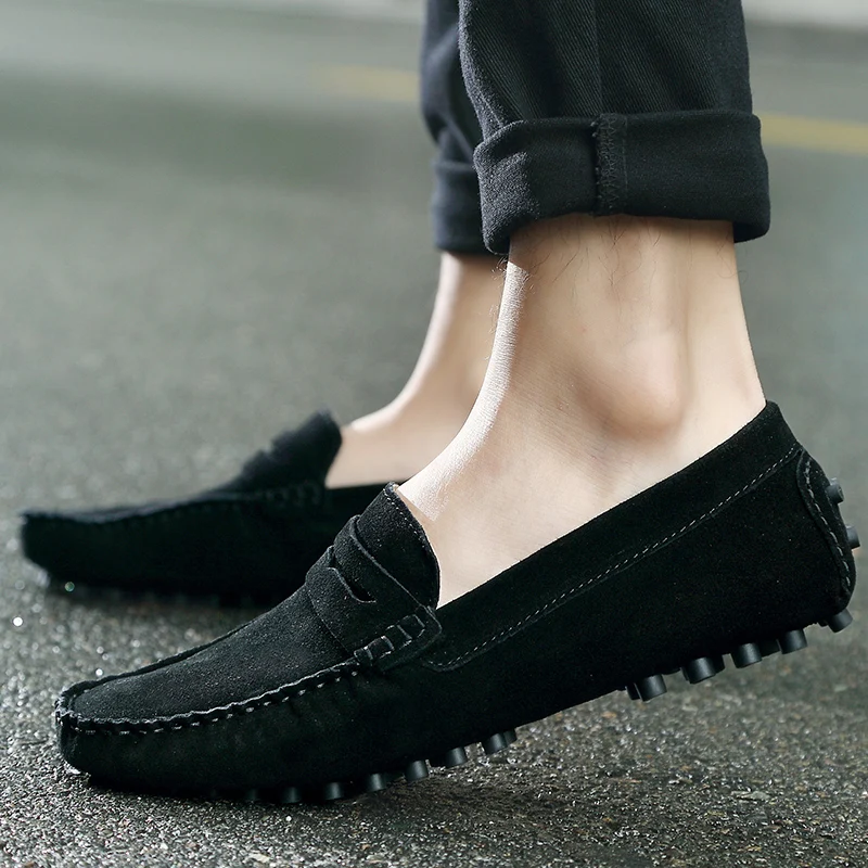 Men Casual Shoes Fashion Men Shoes Handmade Suede Genuine Leather Mens Loafers Moccasins Slip on Men\'s Flats Grainy Driver Shoes