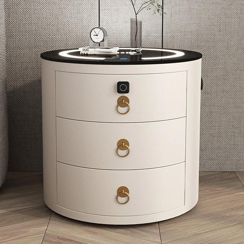 Minimalist Round Nightstands Multifunctional Drawers Kawaii Smart Bedside Table With Wireless Charger Nachttisch Home Furniture