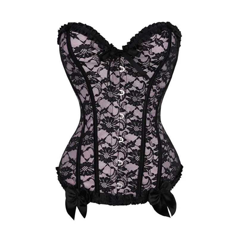 

Women Gothic Overbust Corset Top With Bowknot Lace Corsets Bustier Tops Sexy Vintage Shaper Body Shapewear Corsets Plus Size