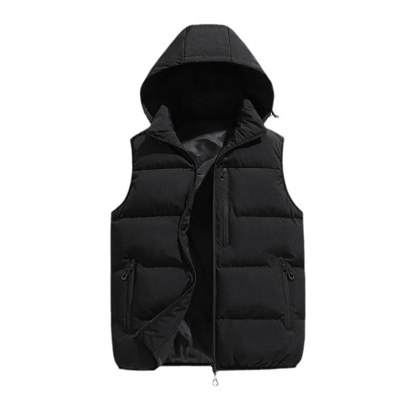 Men's Winter Autumn Coat Top Vest Hooded Detachable Pockets Thickened Warm Solid Color Simple Casual Design Soft Niche Versatile