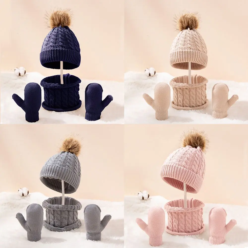 NEW Winter Cotton Children Boys Girls Hat Scarf Gloves Set for Kids 0-3 Years