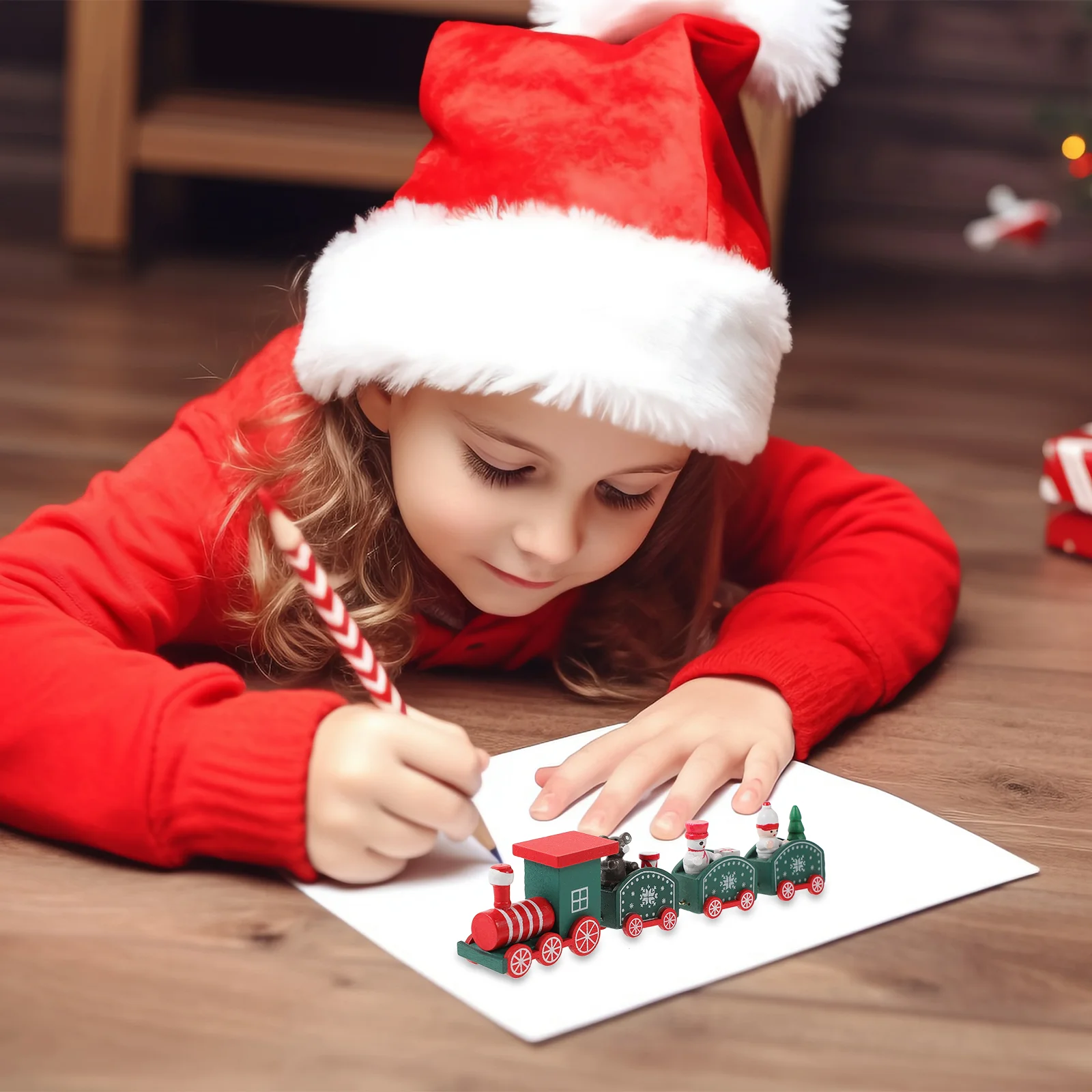 

Christmas Decorative Ornaments Small Train Wooden Table Children's Toys Gifts 2pcs Xmas Decorations Photo Props Craft Adornment