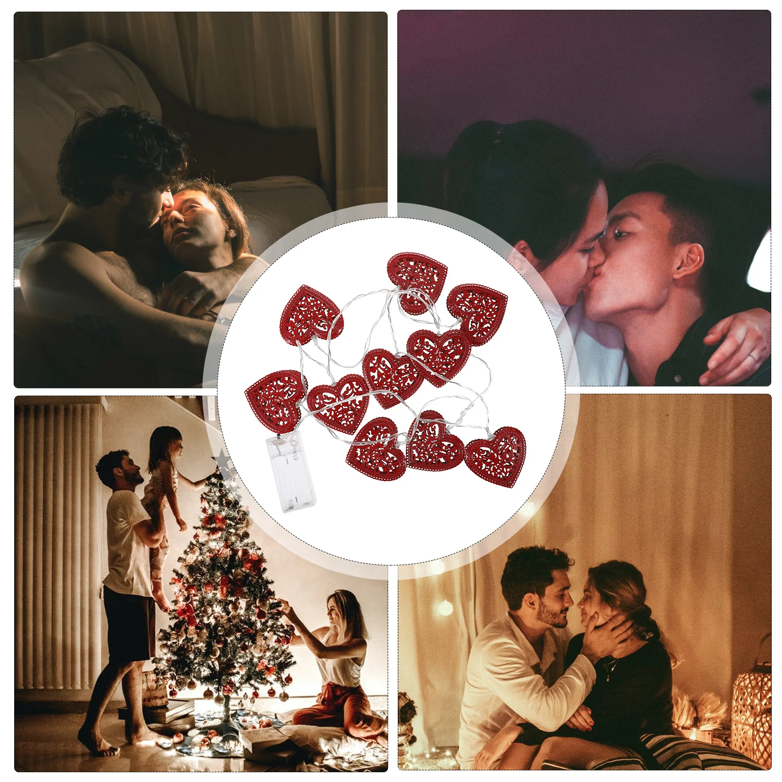 مجموعة واحدة من سلسلة مصابيح على شكل قلب باللون الأحمر القابل للانحناء لديكور عيد الحب وحفلات الزفاف الرومانسية والديكور الداخلي والخارجي #1