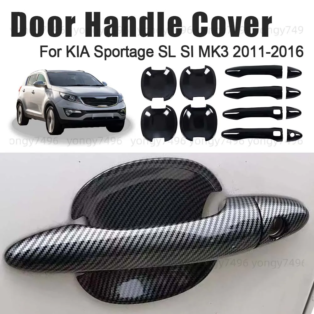 

Car Upgrade Door Handle Cover For KIA Sportage SL SI MK3 2011-2016 Silver Carbon Fiber Black Cars Accessories Stickers