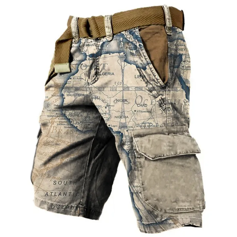 Hot selling men's jeans trend street running 3D digital shorts outdoor loose fitting denim shorts military pants field training