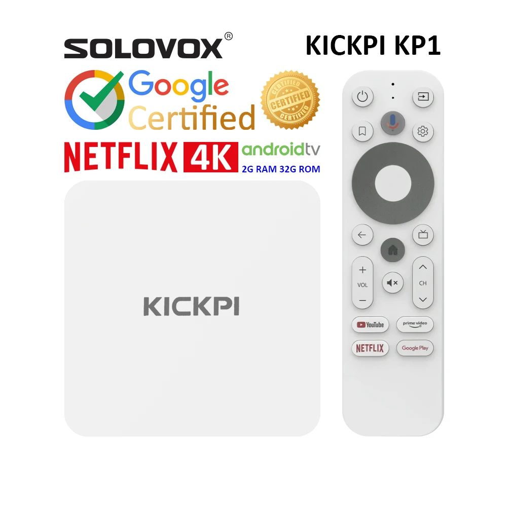 SOLOVOX 2024 Сертифицированный Google KICKPI KP1 Android TV 11 Box S905Y4 2G 32G WiFi BT Assistant Netflix 4K Android TV Медиаплеер SOLOVOX 2024 Сертифицированный Google KICKPI KP1 Android TV 11 Box S905Y4 2G 32G WiFi BT Assistant Netflix 4K Android TV Медиаплеер