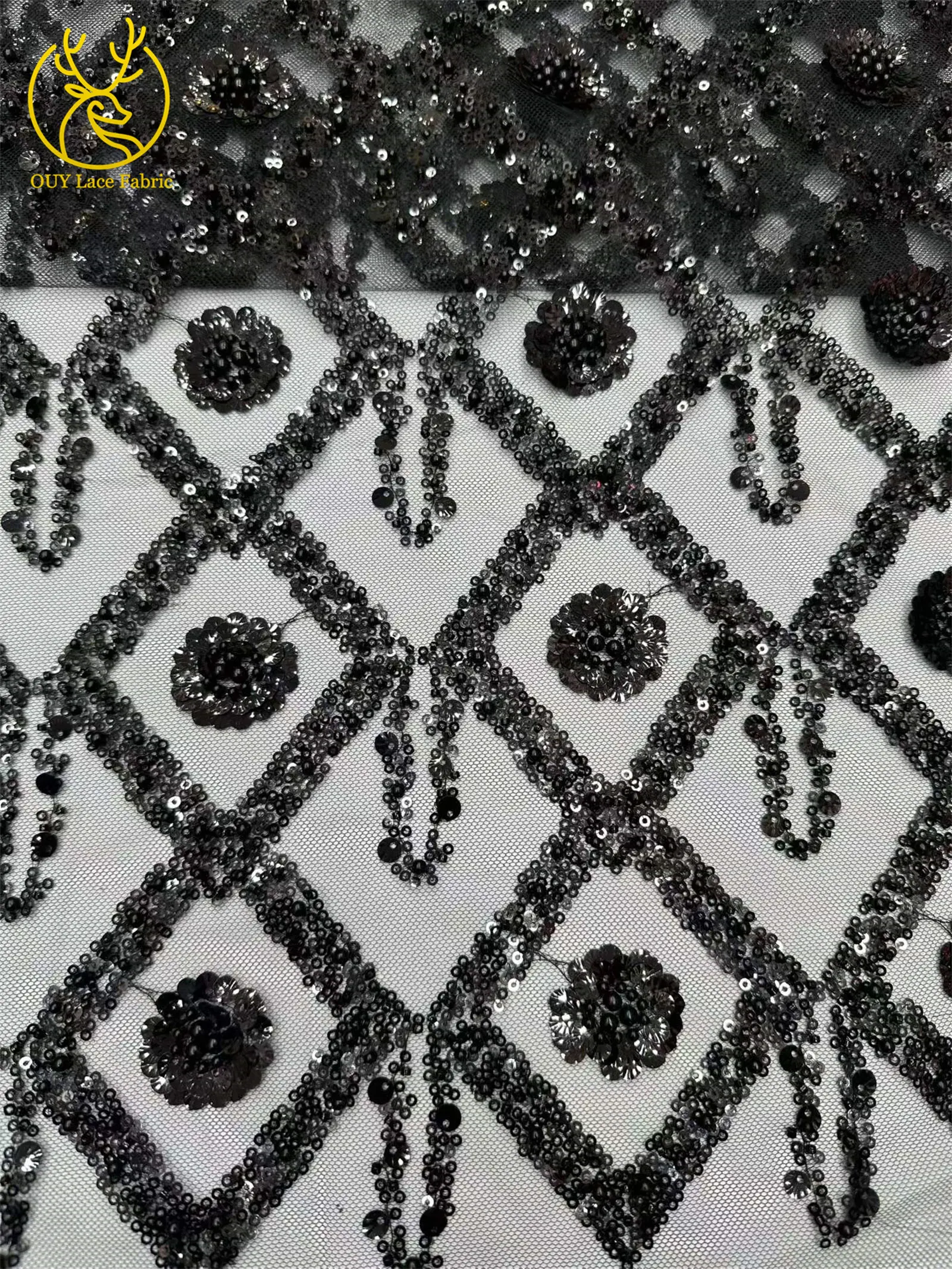 Wunderschöner afrikanischer nigerianischer Pailletten-Spitzenstoff in Diamantform, 2026, hochwertiger französischer Tüll zum Nähen von Abendkleidern – Detail 26