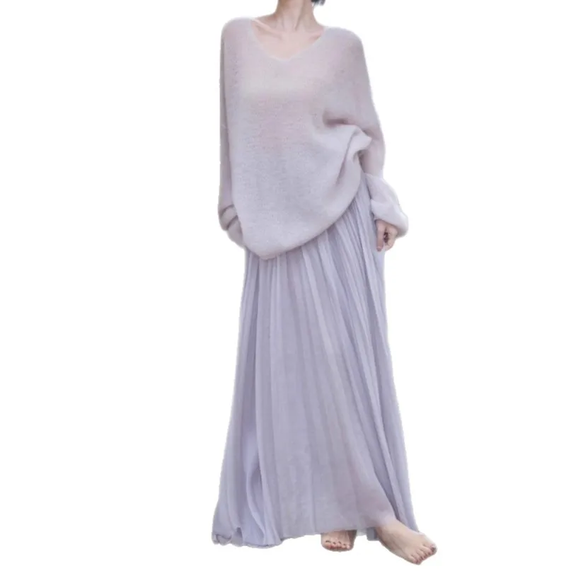 

Purple Korean Style Women's Autumn 2026 Two-Piece Set Semi-Body Skirt and Sweater Early Spring Fashion Casual Sweet Fresh