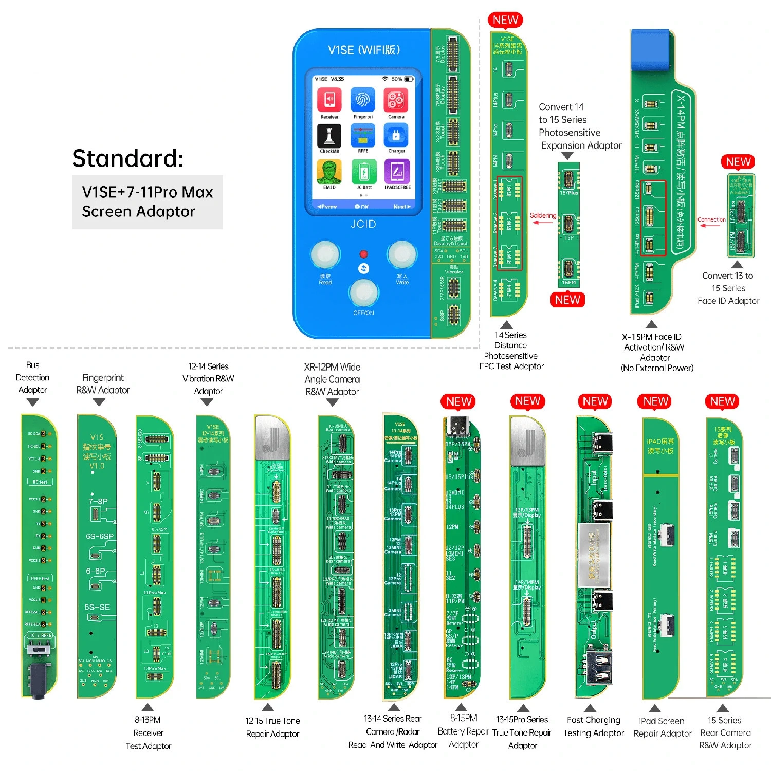 NEW JCID JC V1SE  Dot Matrix Face LCD True Tone Photosensitive Original Color Fingerprint Battery Board For IPhone X-15pm