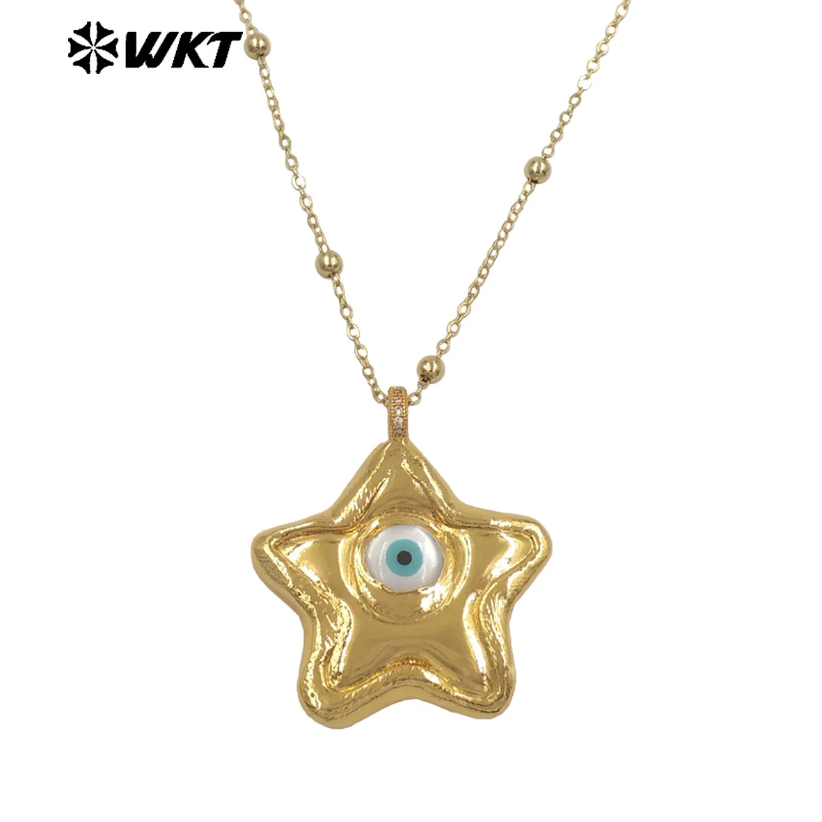 WT-JN356 Funny&Cute Design Star Oval And Oval Shape Yellow Brass Pendant Devil Eye Charms Necklace For Sister Best Friends Gift