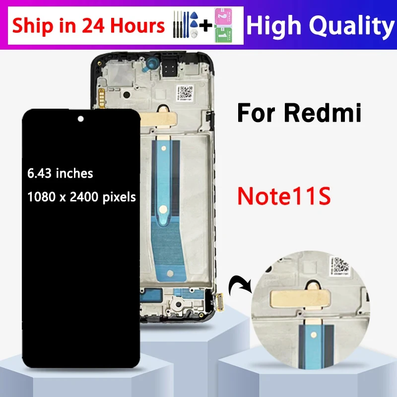 

100% протестированный ЖК-дисплей для Redmi Note 11S Note11S для Xiaomi Redmi Note 11S 4G LCD 2201117SG дисплей сенсорный экран дигитайзер в сборе