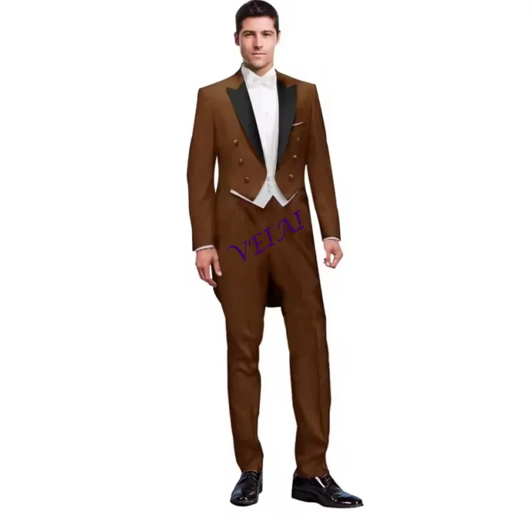 

Индивидуальный однотонный мужской костюм из трех предметов, свадебный смокинг, смокинг жениха, длинный пиджак, смокинг шафера, формальный мужской костюм для выпускного вечера